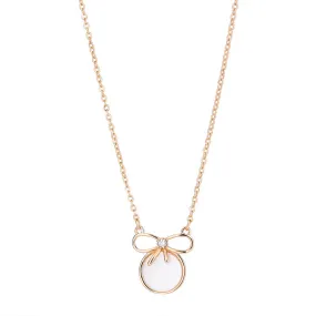 Bow with Mother of Pearl Circle Pendant Silver Necklace for Women