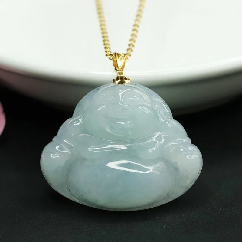 Buddha Jade Necklace - Sterling Silver Natural Jade Pendant.