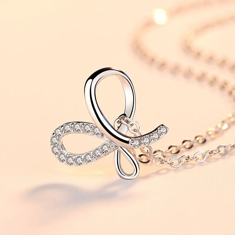 Butterfly with Zircon Pendant Silver Necklace for Women