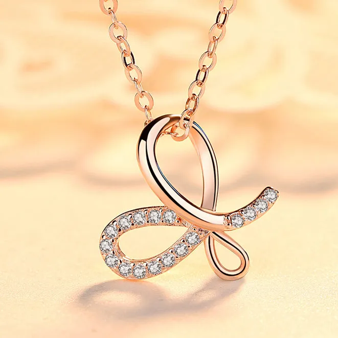 Butterfly with Zircon Pendant Silver Necklace for Women