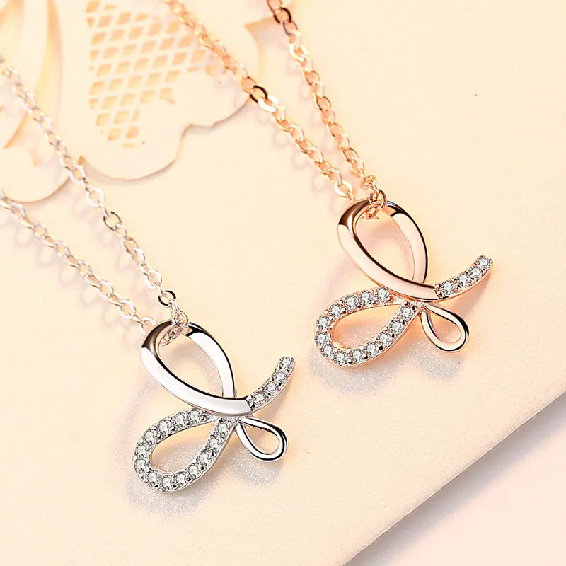 Butterfly with Zircon Pendant Silver Necklace for Women
