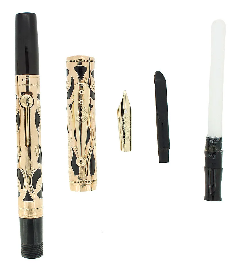 C1923 WATERMAN 552 SOLID 14K GOLD FILIGREE ART NOUVEAU OVERLAY FOUNTAIN PEN RESTORED