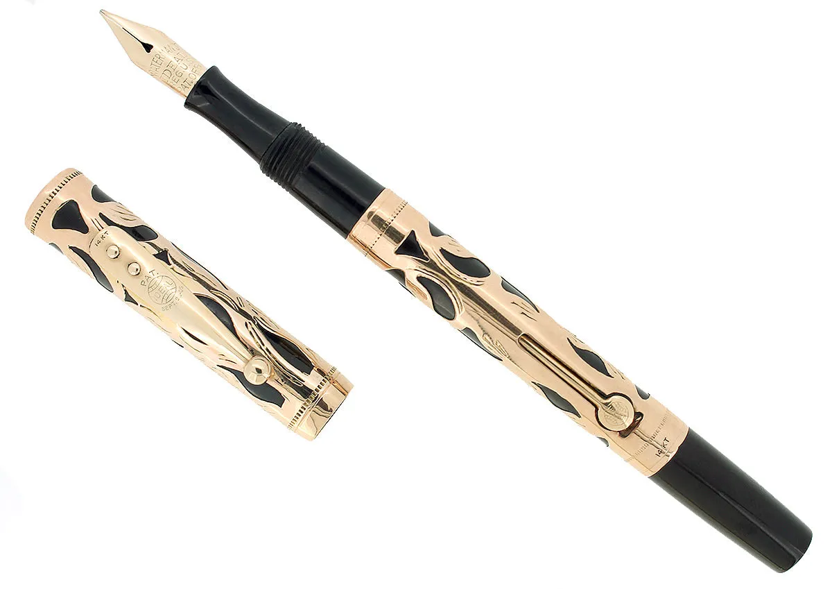 C1923 WATERMAN 552 SOLID 14K GOLD FILIGREE ART NOUVEAU OVERLAY FOUNTAIN PEN RESTORED