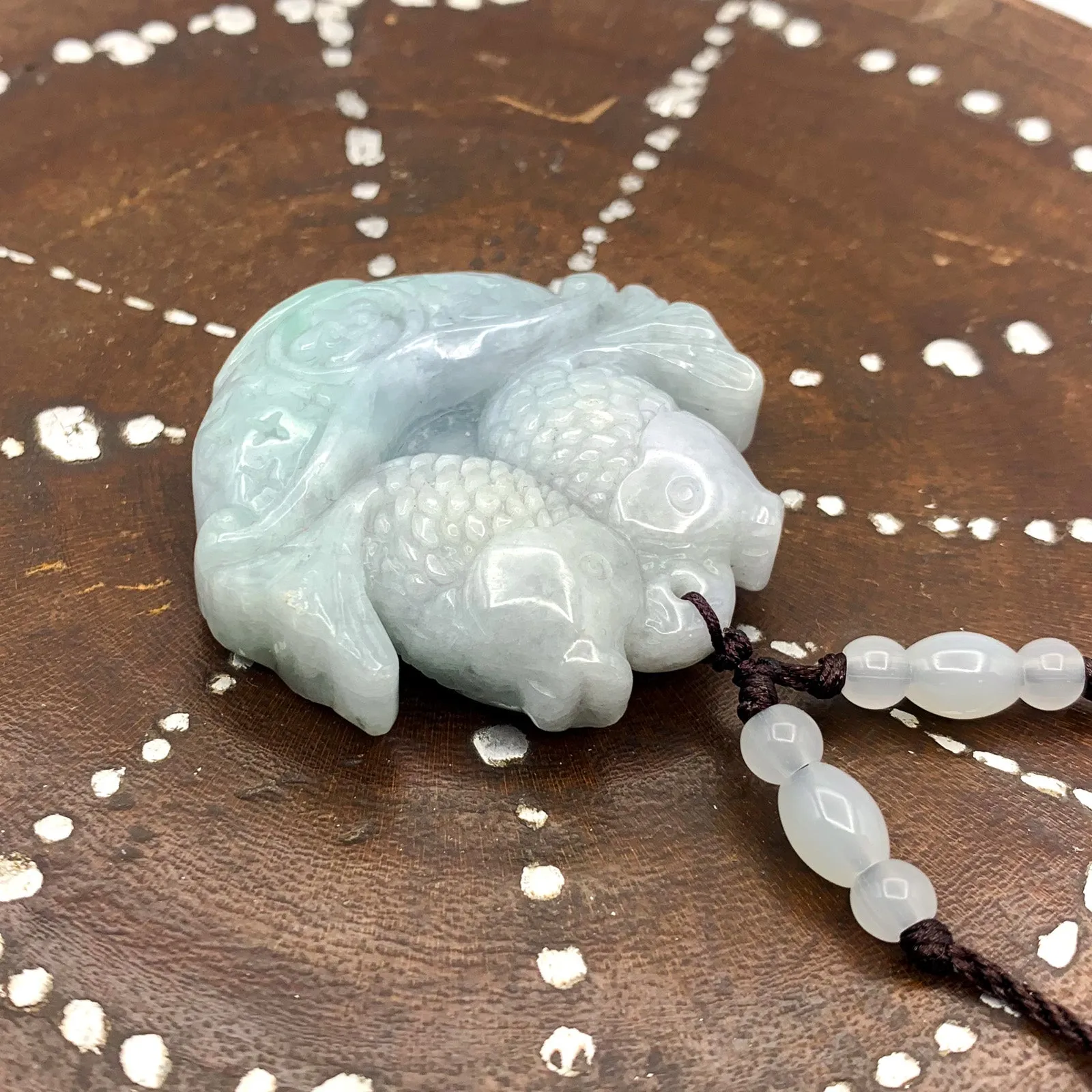 Certified Green Burma Natural A Jade Jadeite Carved Double Fish Safe Pendant Necklace