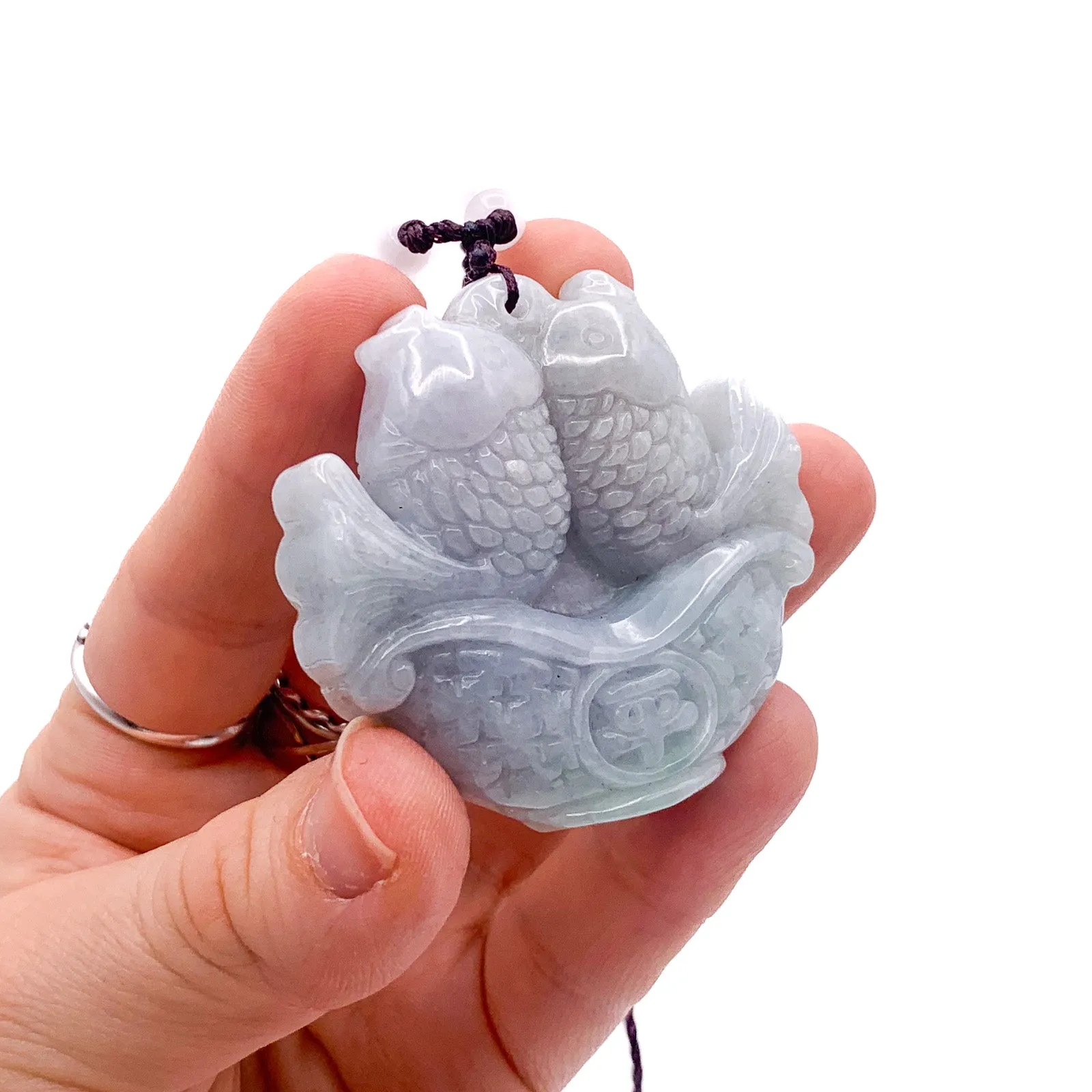 Certified Green Burma Natural A Jade Jadeite Carved Double Fish Safe Pendant Necklace
