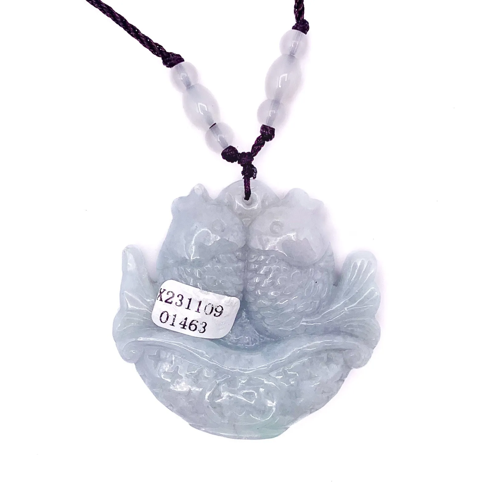 Certified Green Burma Natural A Jade Jadeite Carved Double Fish Safe Pendant Necklace