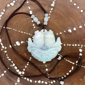 Certified Green Burma Natural A Jade Jadeite Carved Double Fish Safe Pendant Necklace
