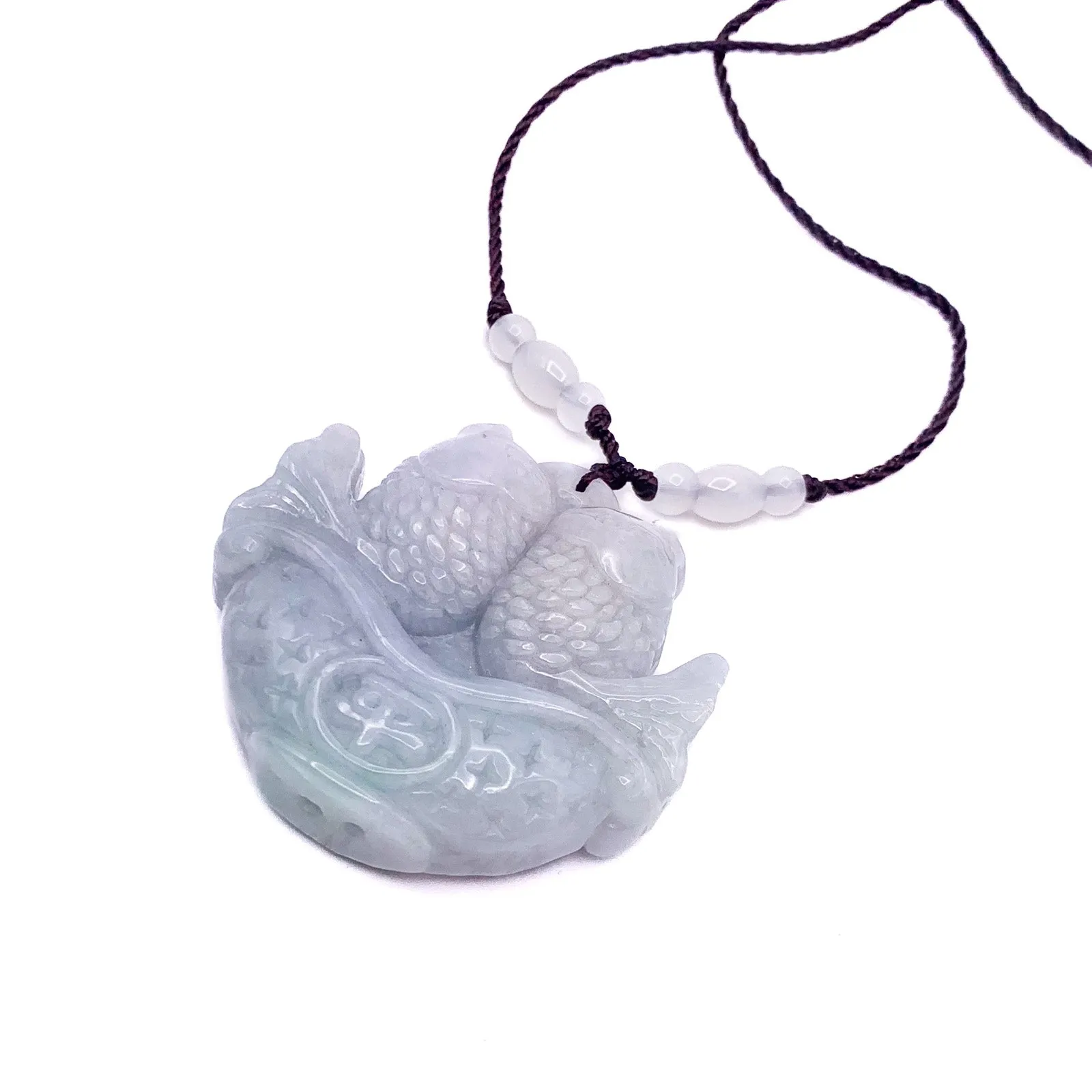 Certified Green Burma Natural A Jade Jadeite Carved Double Fish Safe Pendant Necklace