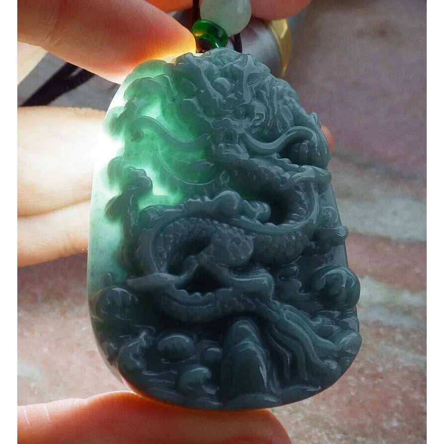 Certified Green Natural A Jade Pendant Dragon Necklace