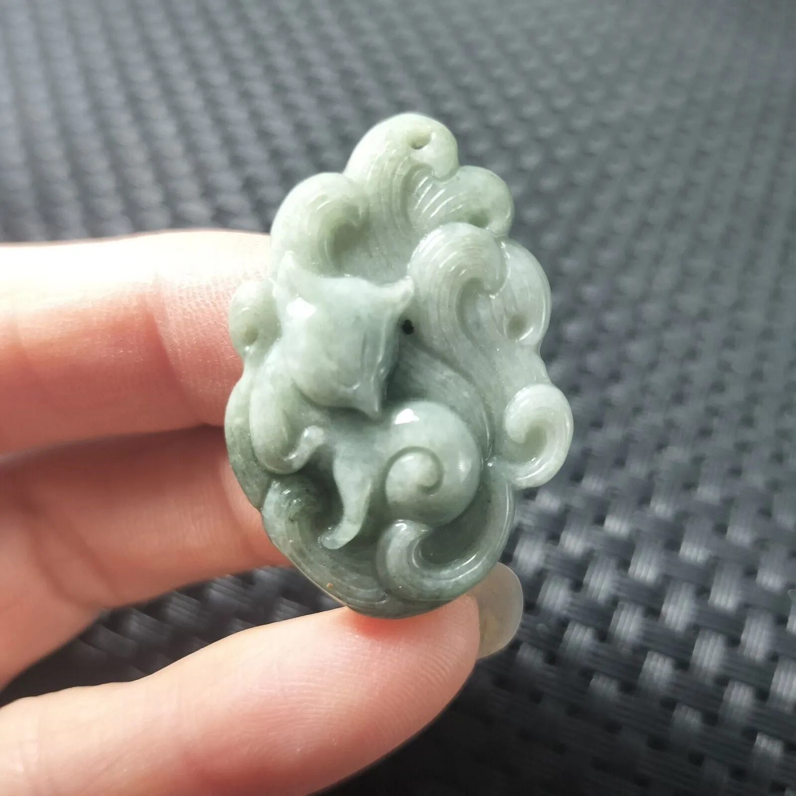 Certified Green Natural Type A Jade Jadeite Carved Nine-Tailed Fox Pendant Necklace