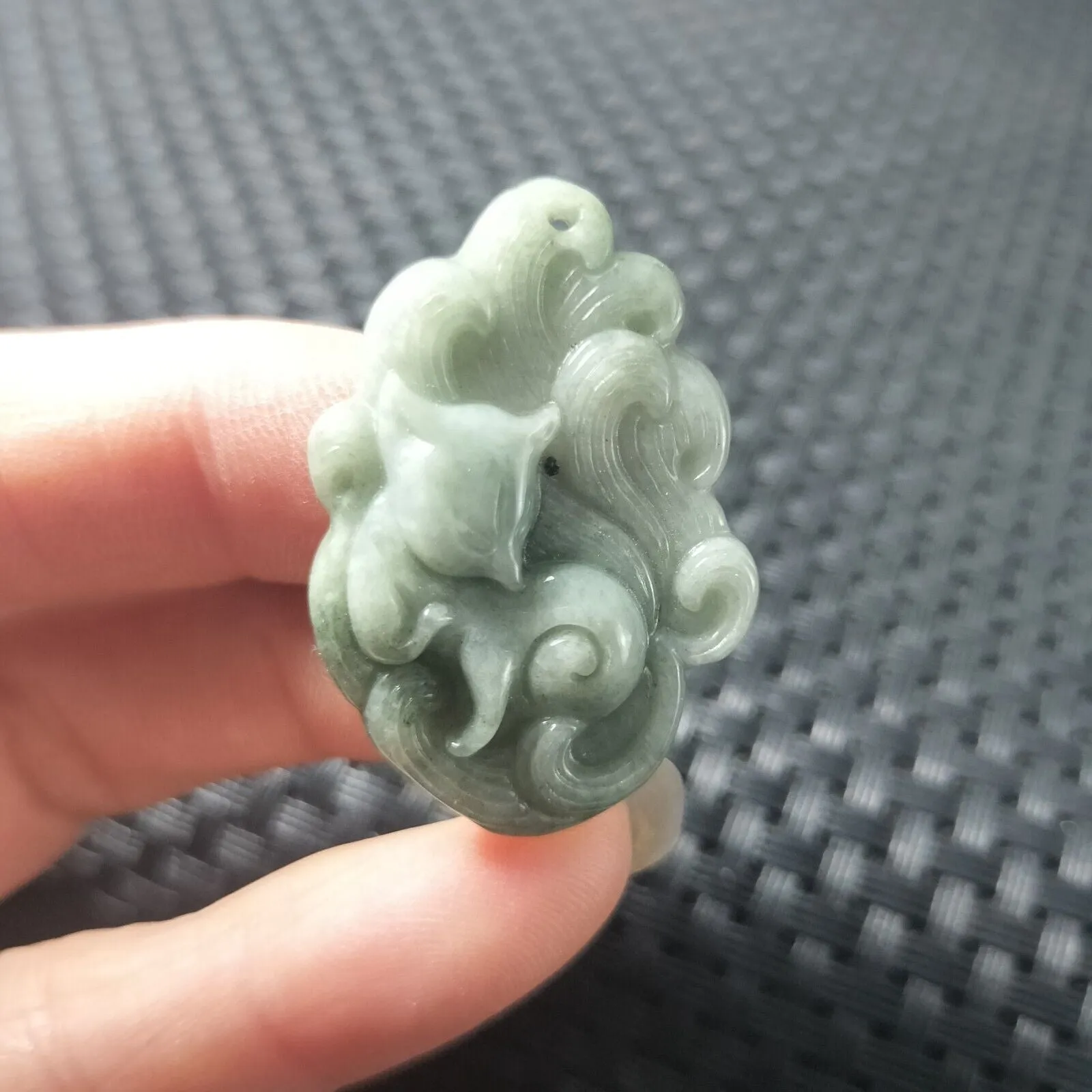 Certified Green Natural Type A Jade Jadeite Carved Nine-Tailed Fox Pendant Necklace