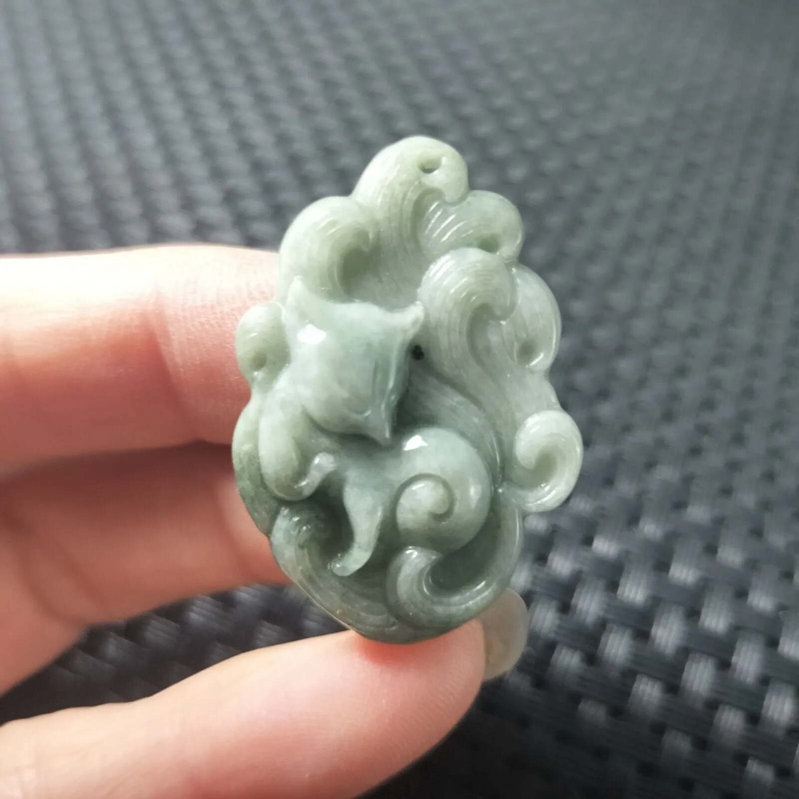 Certified Green Natural Type A Jade Jadeite Carved Nine-Tailed Fox Pendant Necklace