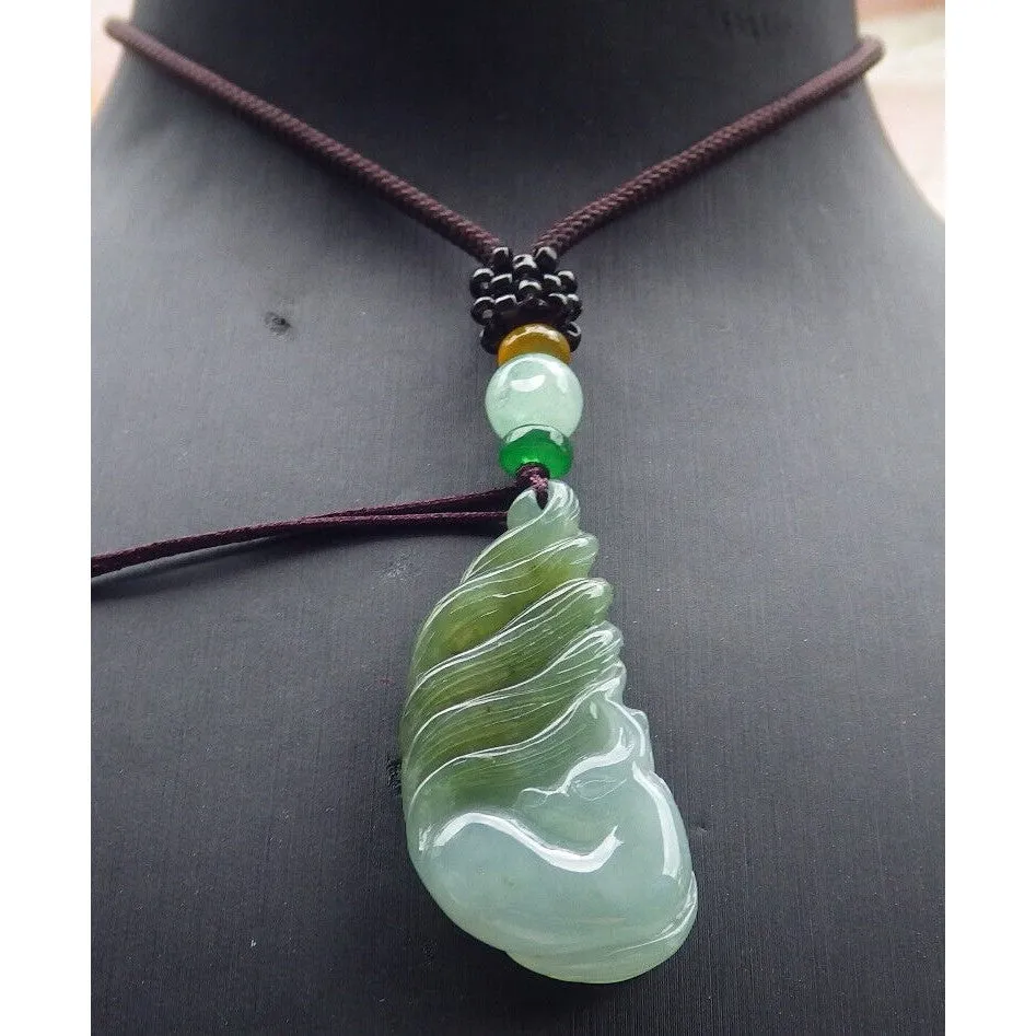 Certified Green Yellow Natural A Jade Nine Tail Fox Kitsune Pendant Necklace