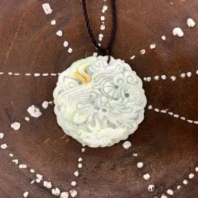 Certified Lavender Green Natural Jadeite Carved Dragon Phoenix Pendant Necklace