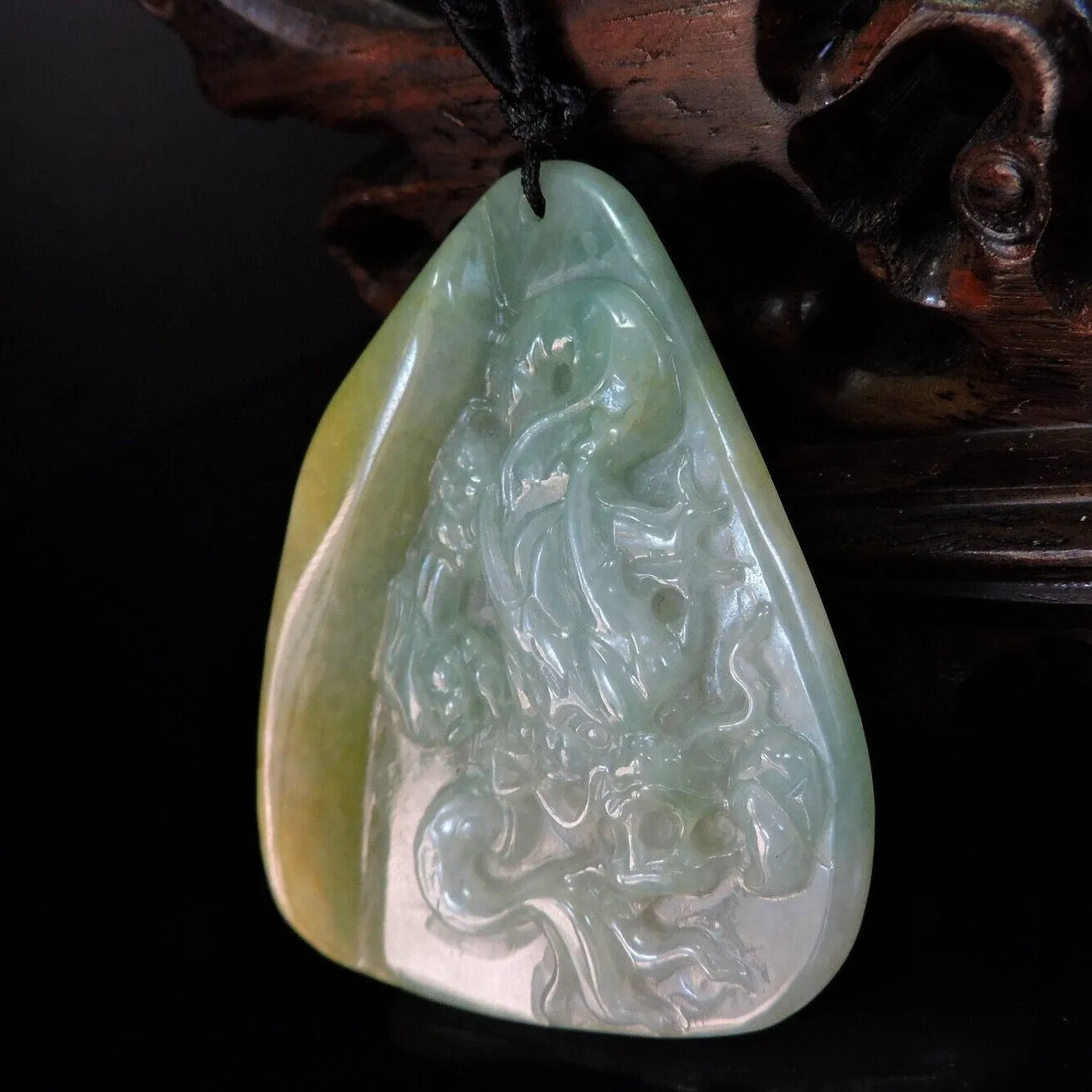 Certified Natural Hand-Carved A Jadeite Jade Pendant Necklace Dragon