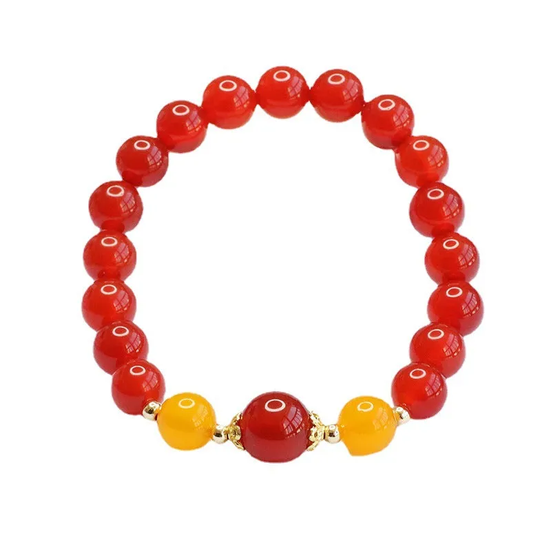 China-Chic Sterling Silver Red Agate and Yellow Chalcedony Bracelet for Women