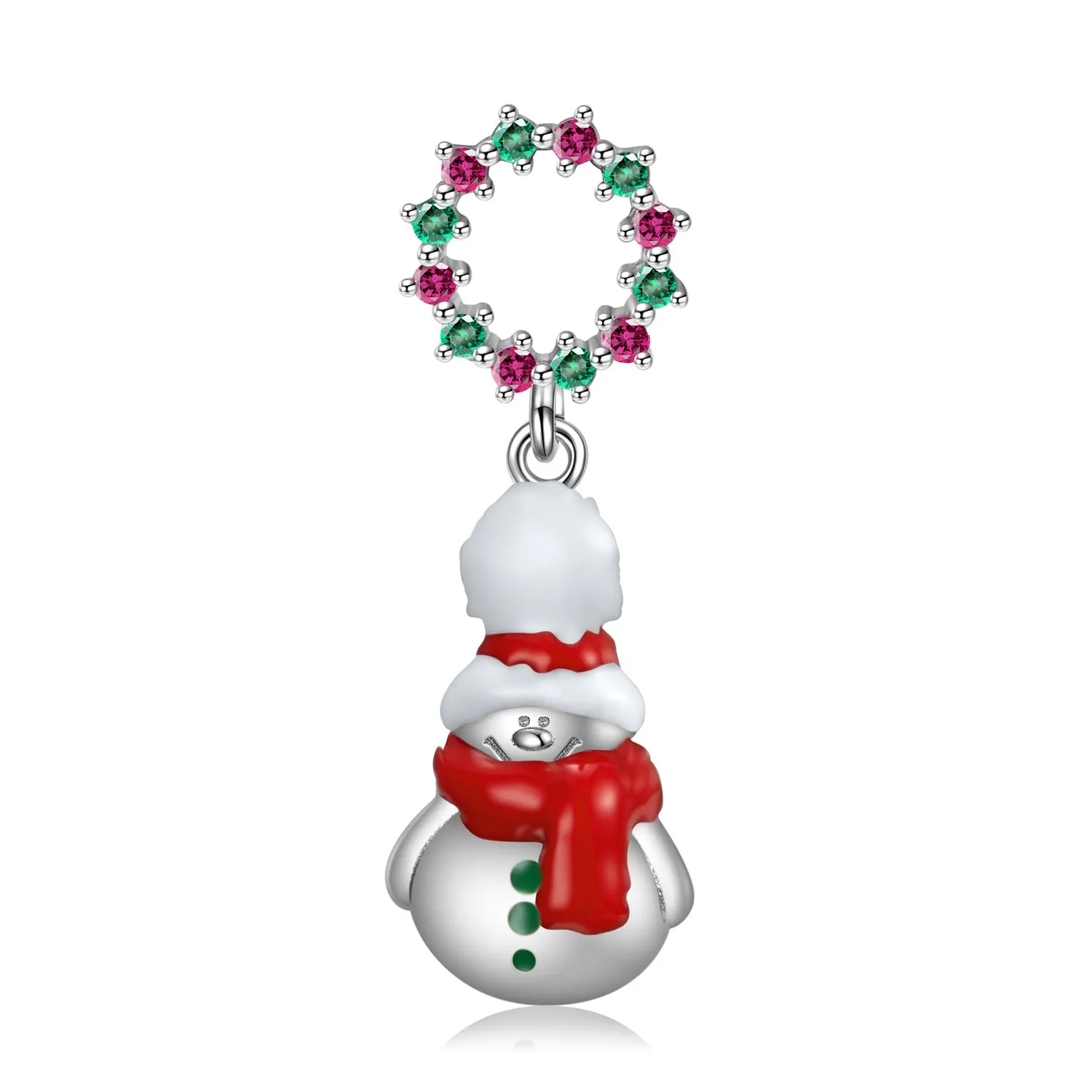 Christmas Snowman Circle Zircon Silver Necklace