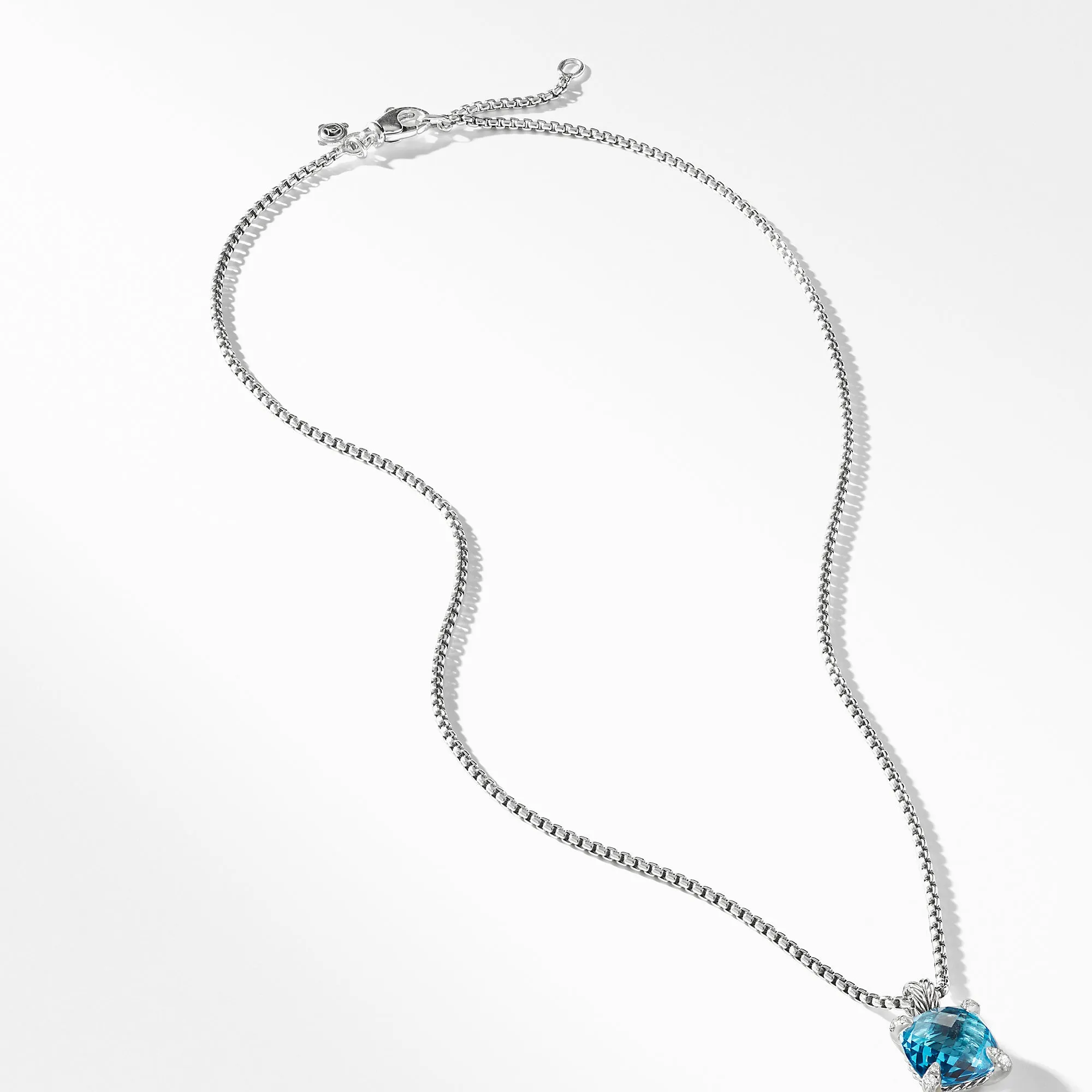 Châtelaine® Pendant Necklace with Blue Topaz and Diamonds, 11mm