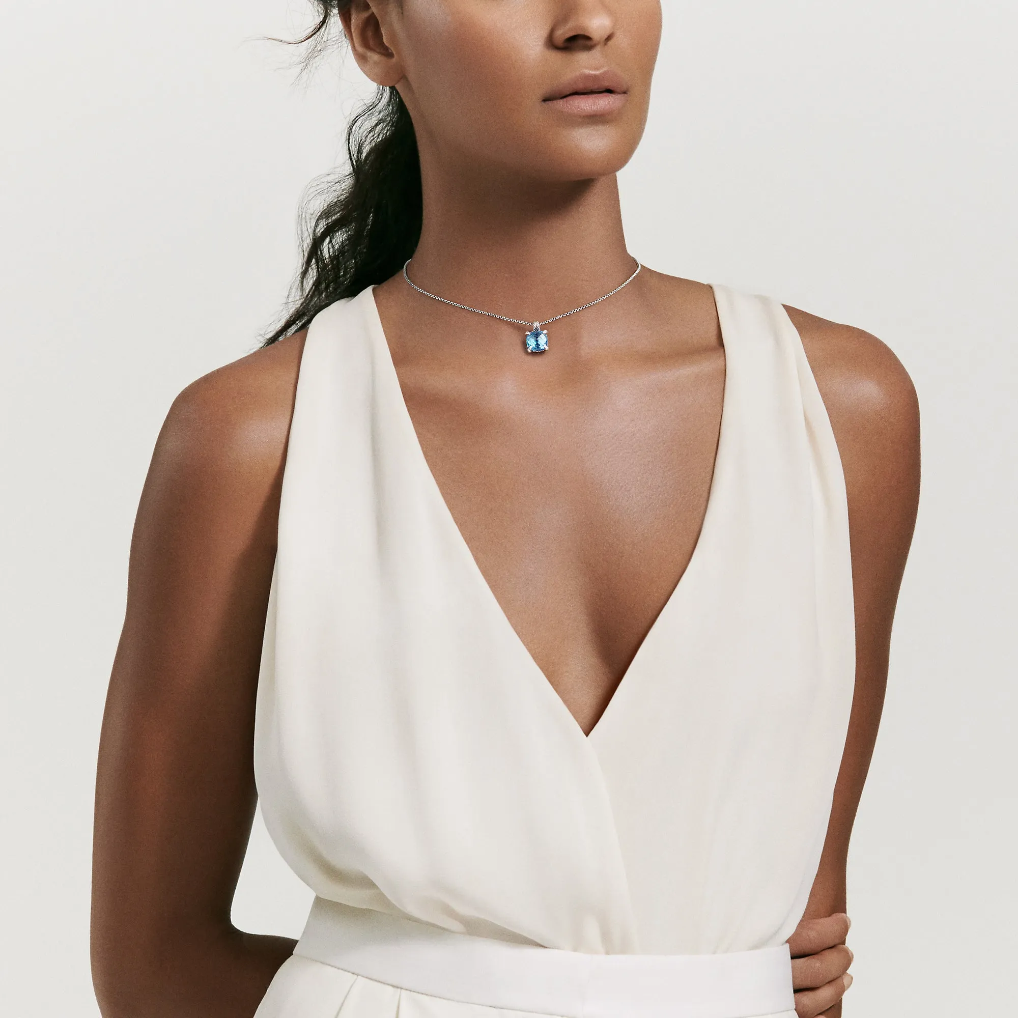 Châtelaine® Pendant Necklace with Blue Topaz and Diamonds, 11mm