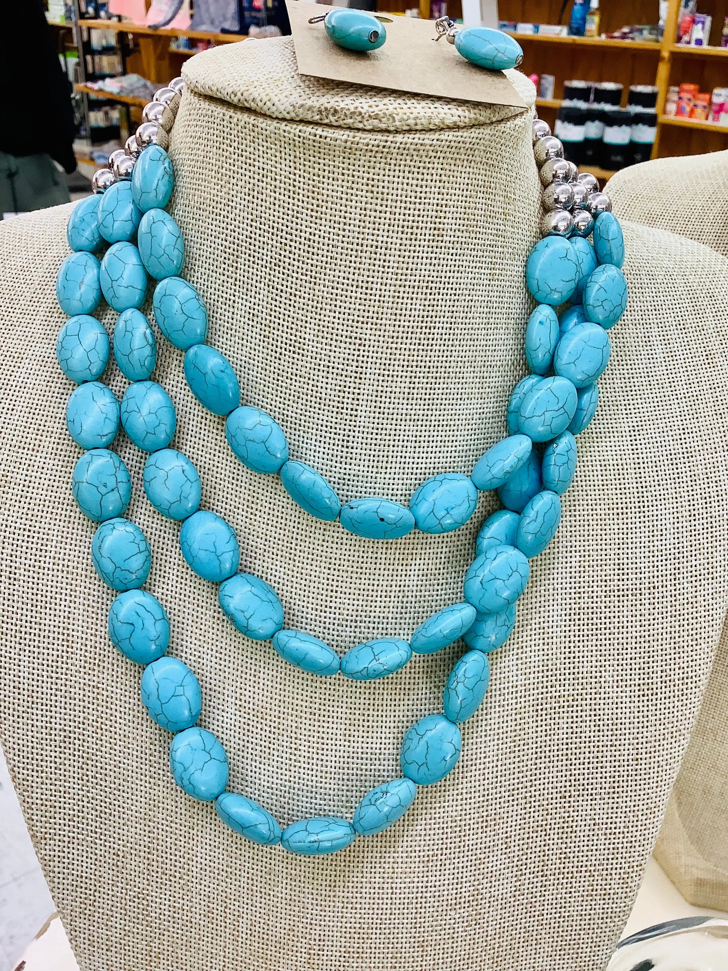 Chunky 3 Tier Turquoise Necklace