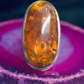 Chunky Amber Ring (925) Sterling Silver