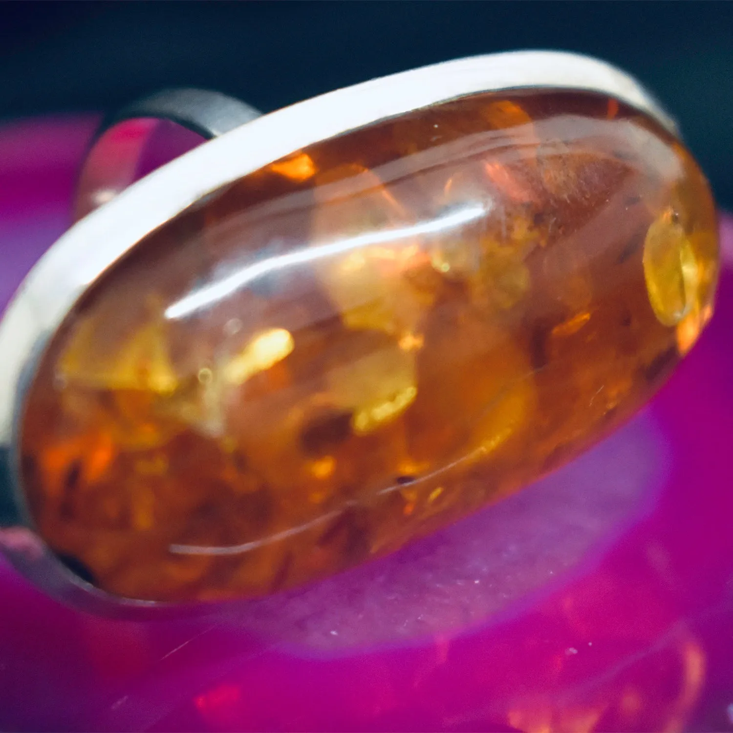 Chunky Amber Ring (925) Sterling Silver