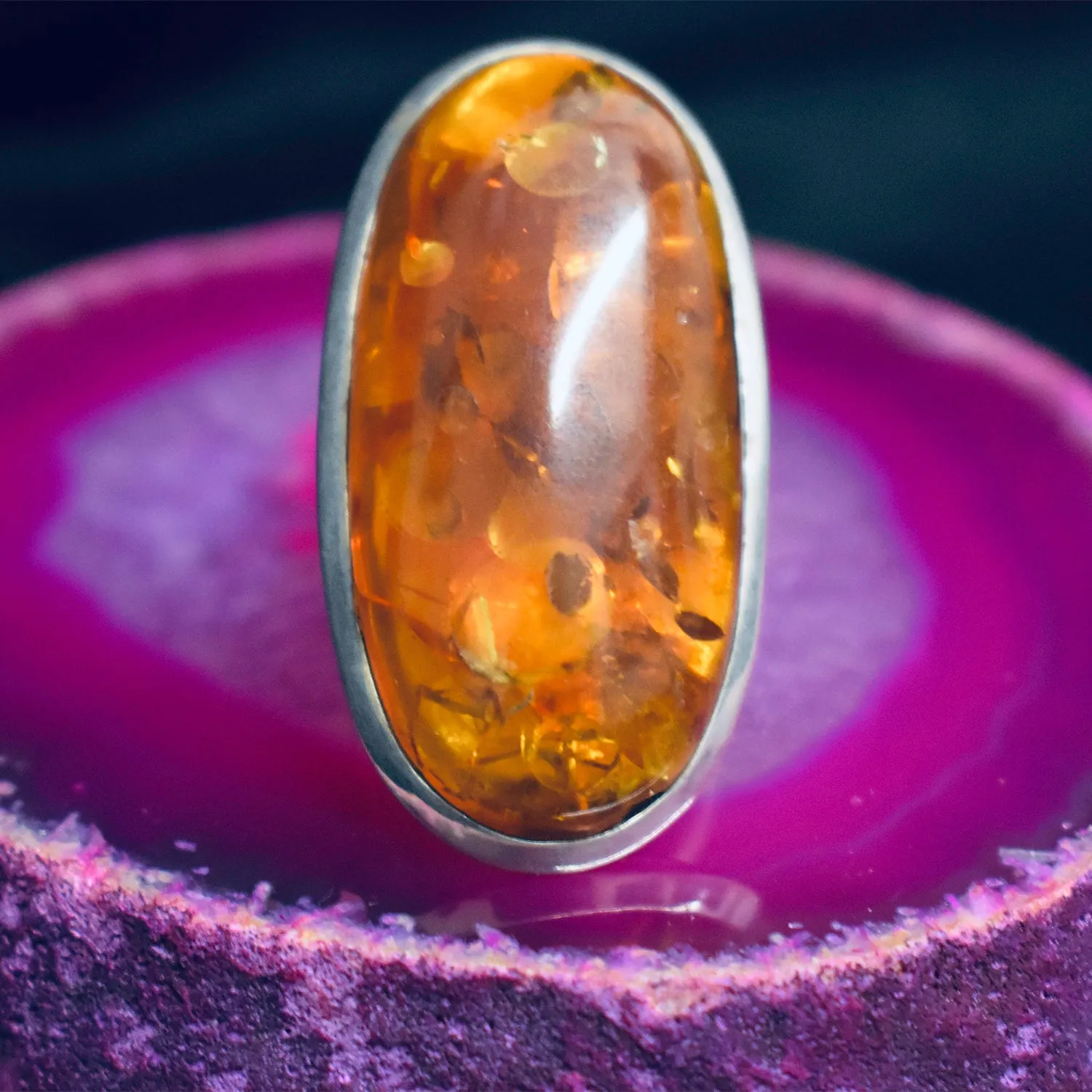 Chunky Amber Ring (925) Sterling Silver