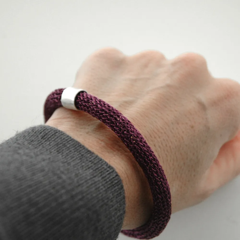 Chunky Bangle bracelet , Purple bracelet with a sterling tube bead