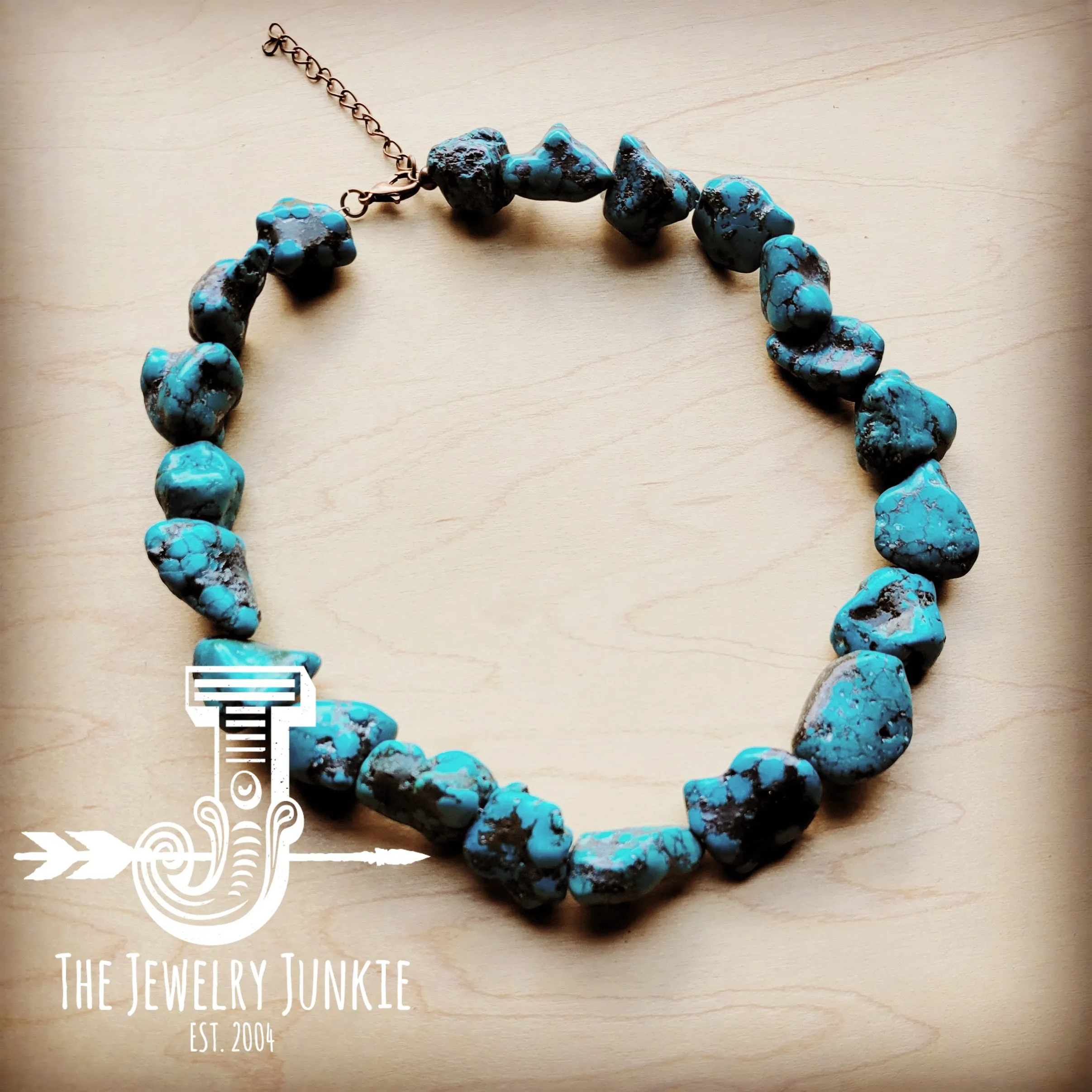 Chunky Blue/green Natural Turquoise Collar Length Necklace 255y