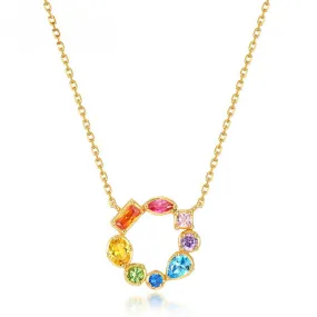 Circle Rainbow Zircon Silver Necklace