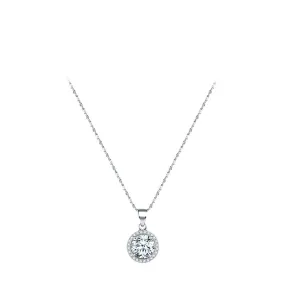 Circular Sterling Silver Pendant Necklace with Zircon Gem