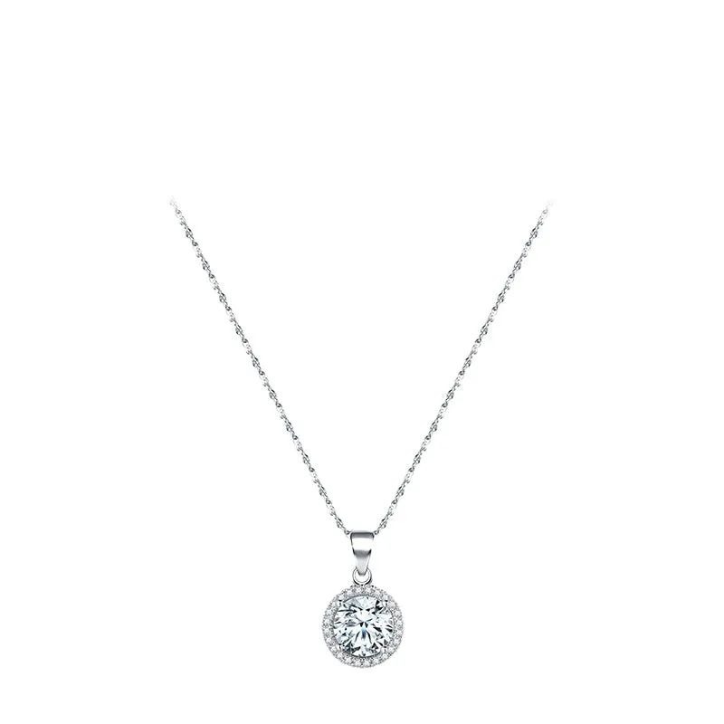 Circular Sterling Silver Pendant Necklace with Zircon Gem