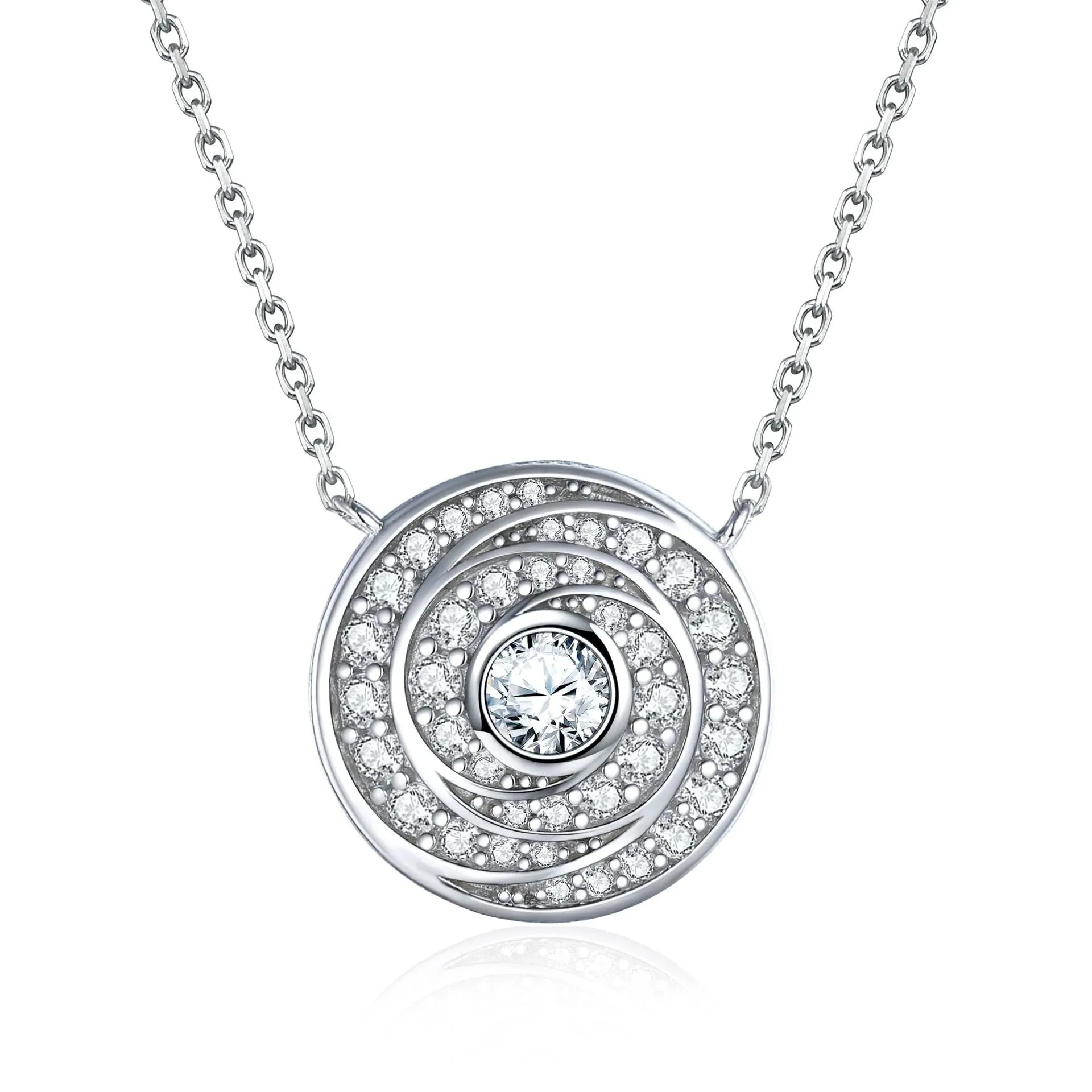 Circular Vortex Zircon Sterling Silver Necklace