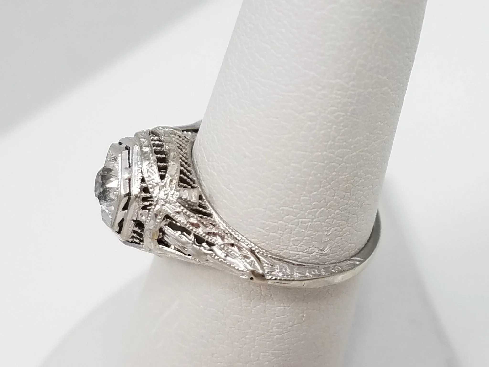 Classic Early 1900's Edwardian 18k White Gold European Cut Glass Engagement Ring
