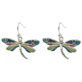 Colorful Silver Dragonfly Earrings