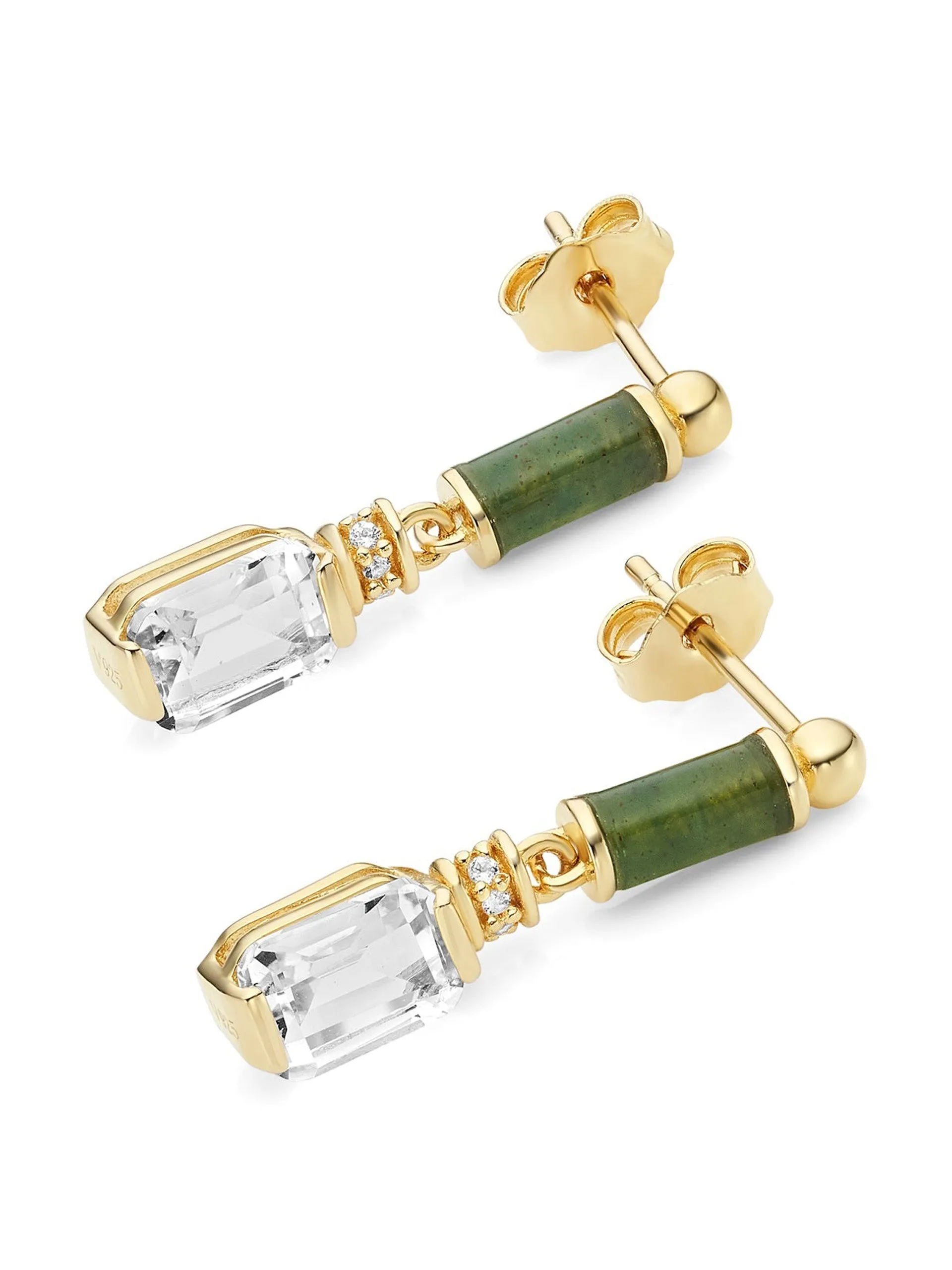 Column emerald cut drop earrings