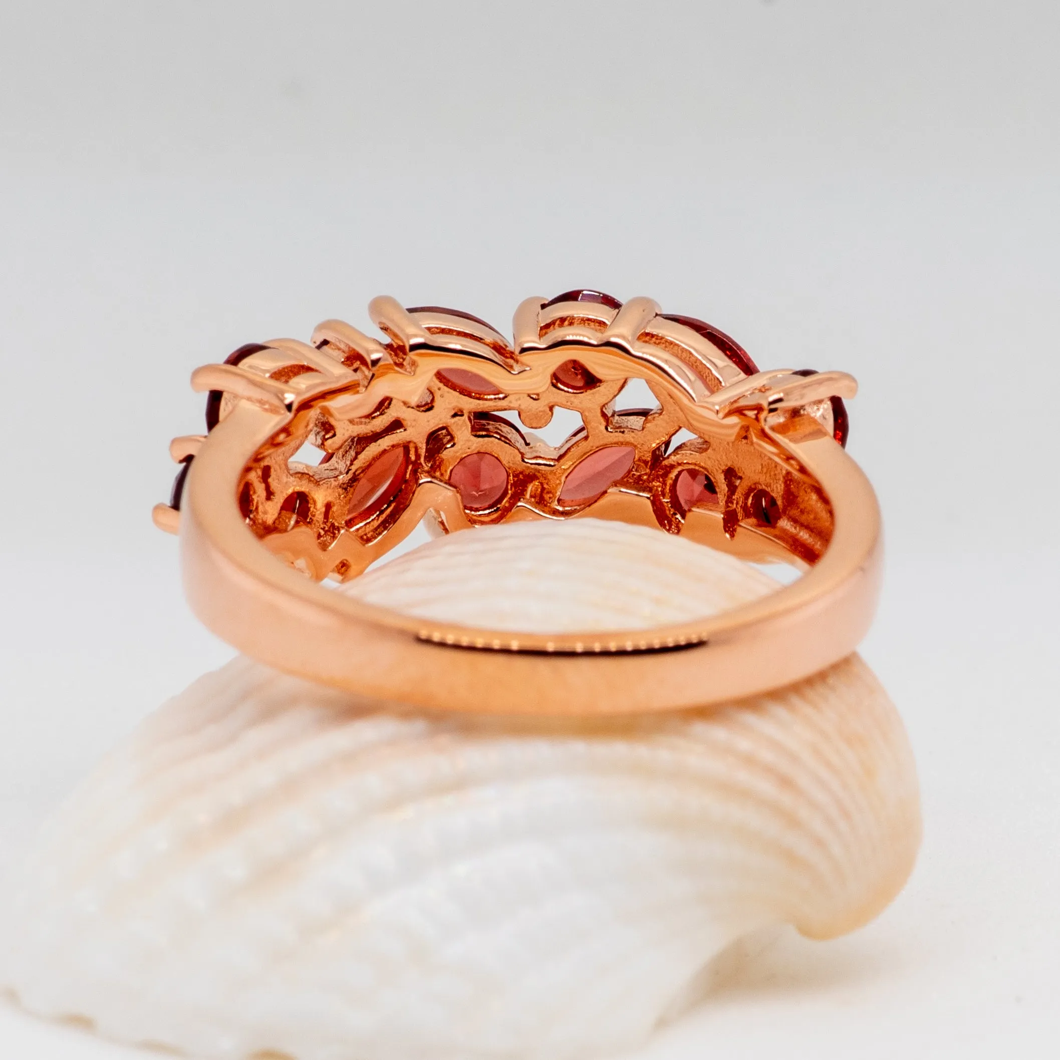 Corsen Garnet Rose Gold Ring in Sterling Silver