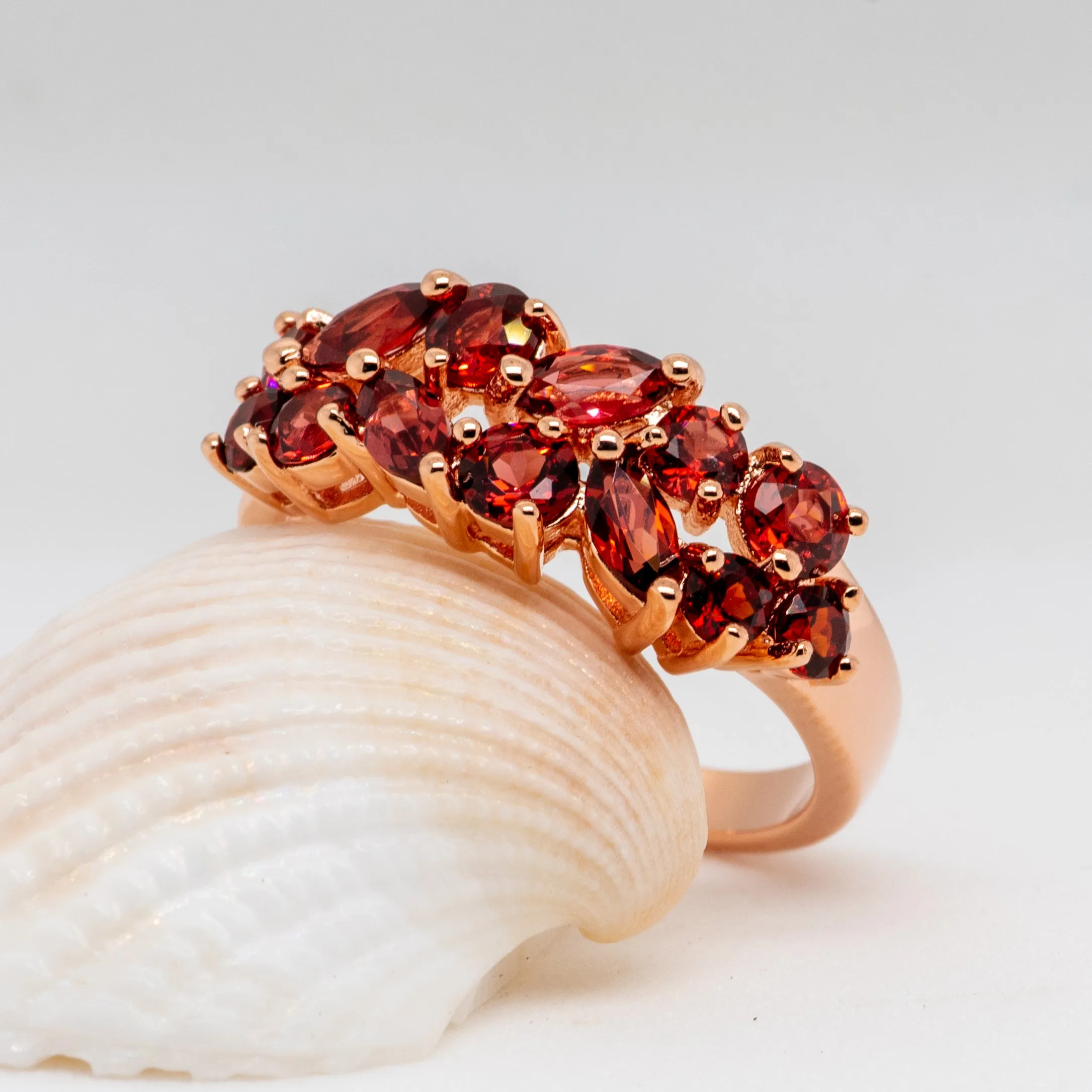 Corsen Garnet Rose Gold Ring in Sterling Silver