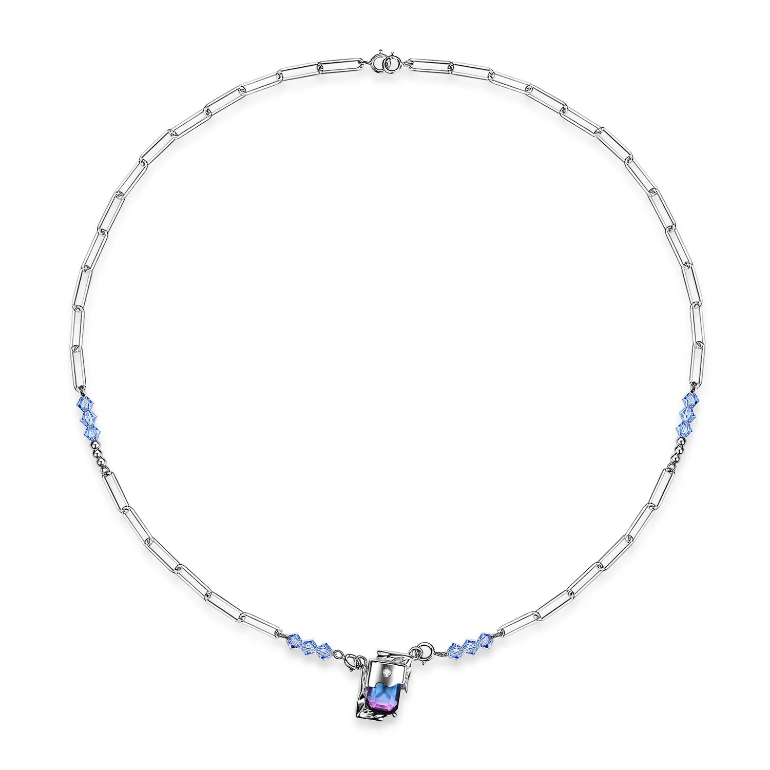 Creative Coloured Rectangle Zircon Pendant Splicing Silver Necklace