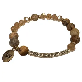 Crystal Avenue Goldtone 'Faith' Brown Semi-Precious & Glass Bead Bracelet
