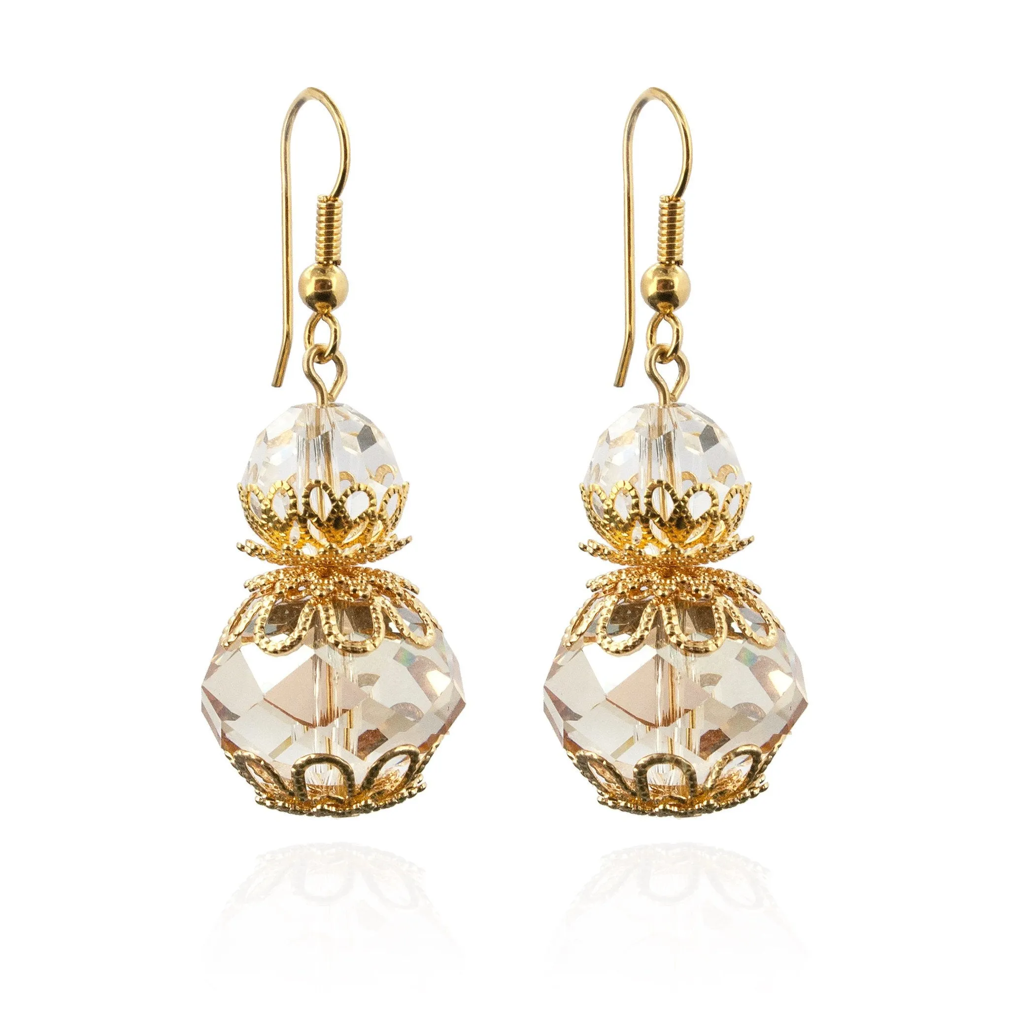 Crystal Bead & Filigree Drop Earrings