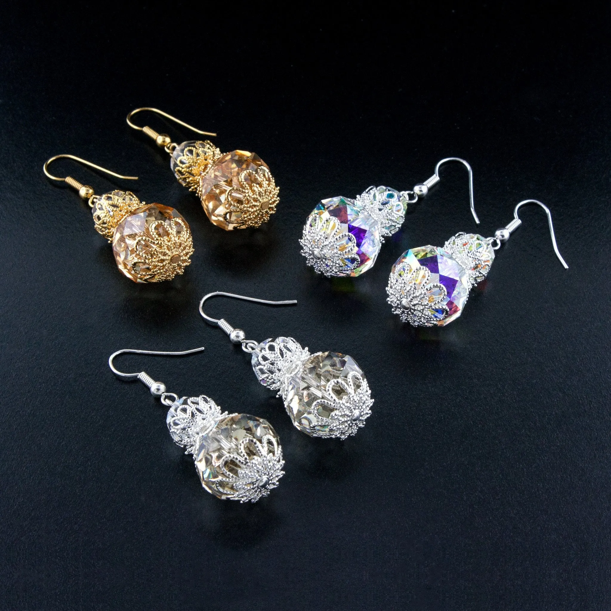 Crystal Bead & Filigree Drop Earrings