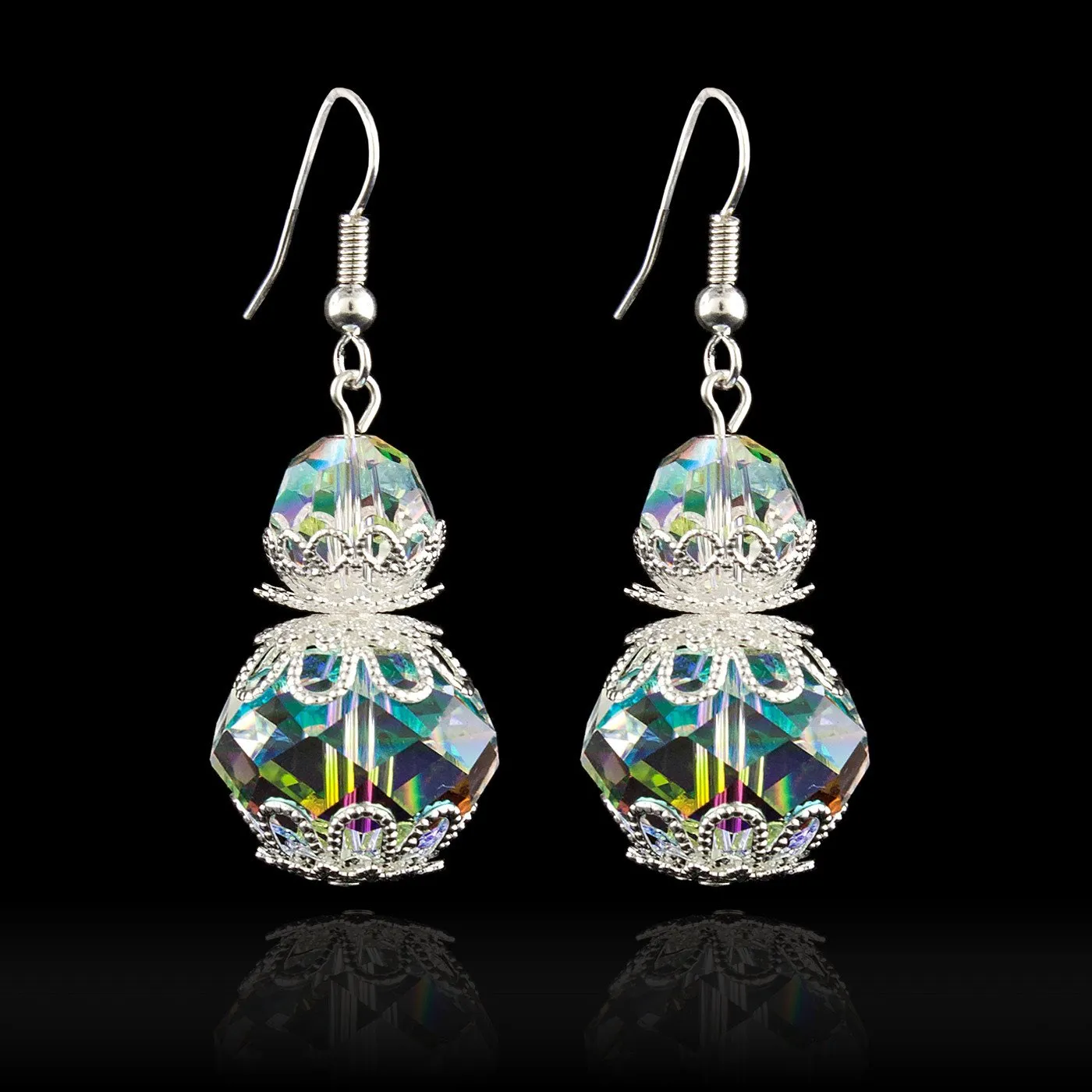Crystal Bead & Filigree Drop Earrings