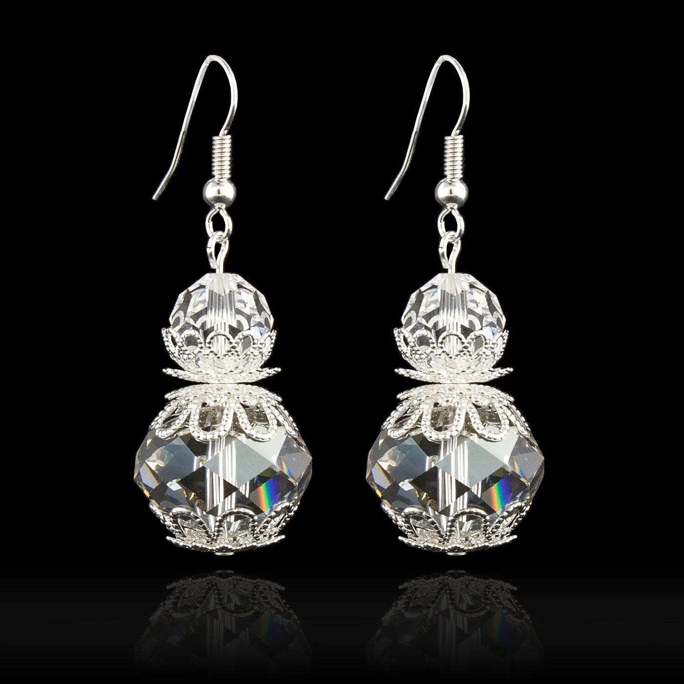 Crystal Bead & Filigree Drop Earrings