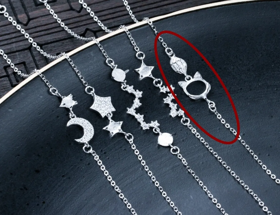 Crystals Fox Oval Base Chain Bracelet Setting Tray Bulk Sterling Silver Fine 925 7x8mm For One Stone Bead Adjustable DIY Jewelry Wholesale