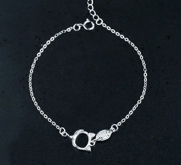 Crystals Fox Oval Base Chain Bracelet Setting Tray Bulk Sterling Silver Fine 925 7x8mm For One Stone Bead Adjustable DIY Jewelry Wholesale