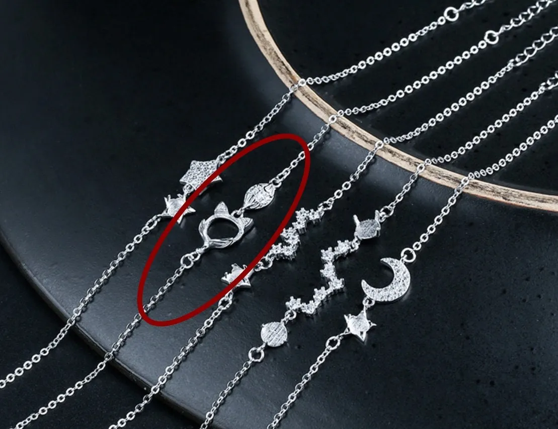 Crystals Fox Oval Base Chain Bracelet Setting Tray Bulk Sterling Silver Fine 925 7x8mm For One Stone Bead Adjustable DIY Jewelry Wholesale