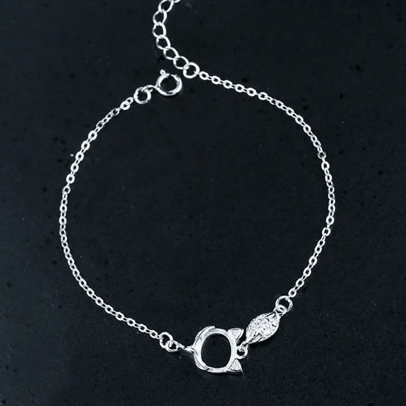 Crystals Fox Oval Base Chain Bracelet Setting Tray Bulk Sterling Silver Fine 925 7x8mm For One Stone Bead Adjustable DIY Jewelry Wholesale