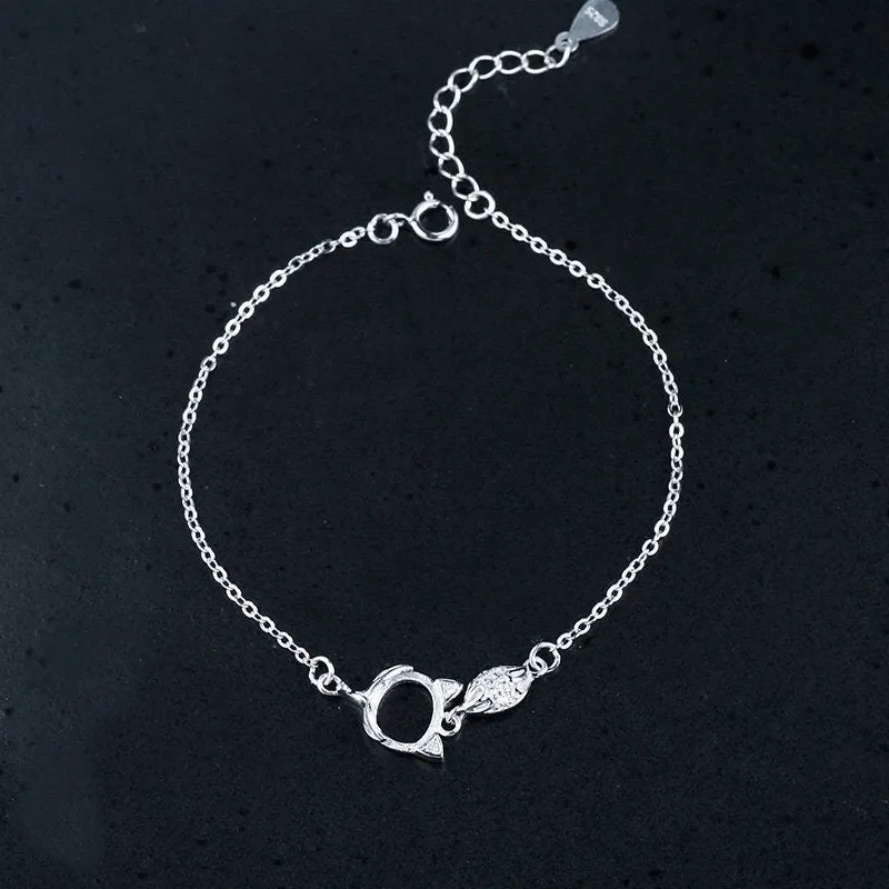 Crystals Fox Oval Base Chain Bracelet Setting Tray Bulk Sterling Silver Fine 925 7x8mm For One Stone Bead Adjustable DIY Jewelry Wholesale