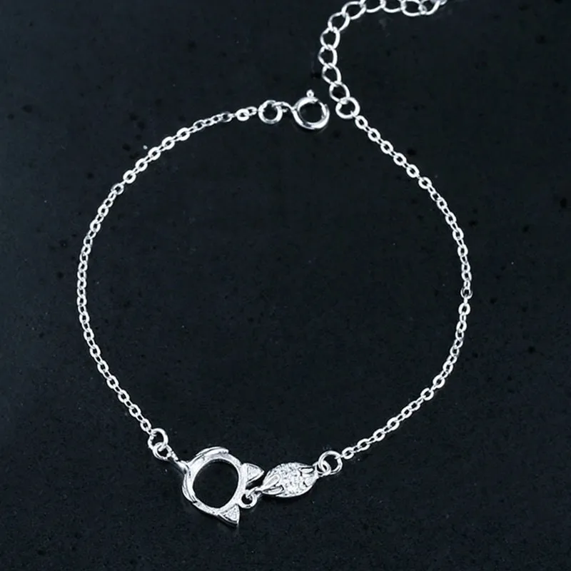 Crystals Fox Oval Base Chain Bracelet Setting Tray Bulk Sterling Silver Fine 925 7x8mm For One Stone Bead Adjustable DIY Jewelry Wholesale